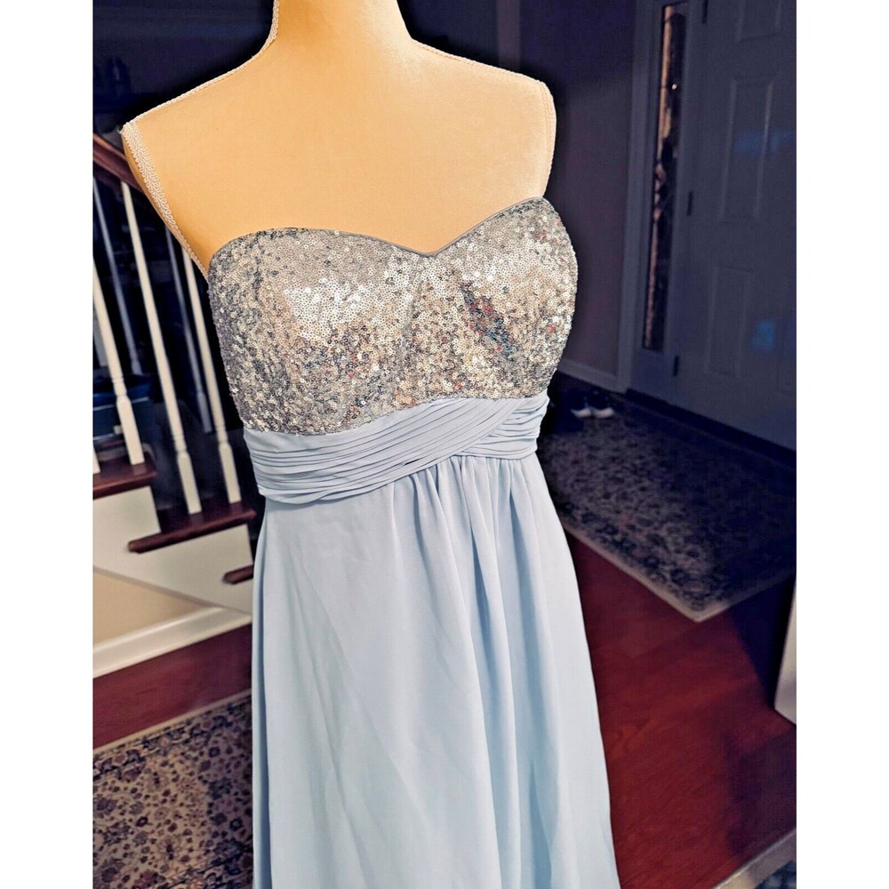 Christina Wu Formal Dress Sz 12 Silver Sequin Bodice Blue Chiffon Party Prom - Picture 12 of 13